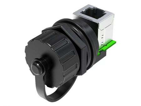 Thread Waterproof RJ45 Coupler (180 Deg.) with Cap - Screw Locking Waterproof RJ45 Coupler (180 Deg.) with Cap